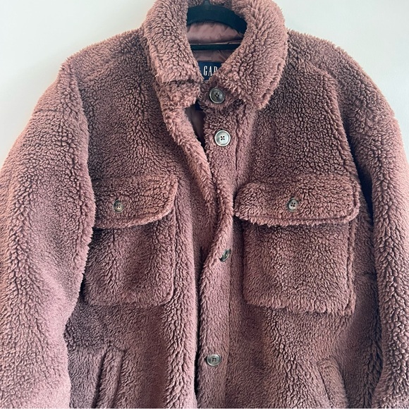 GAP Long Teddy Coat Button Up - Size M - Picture 2 of 9